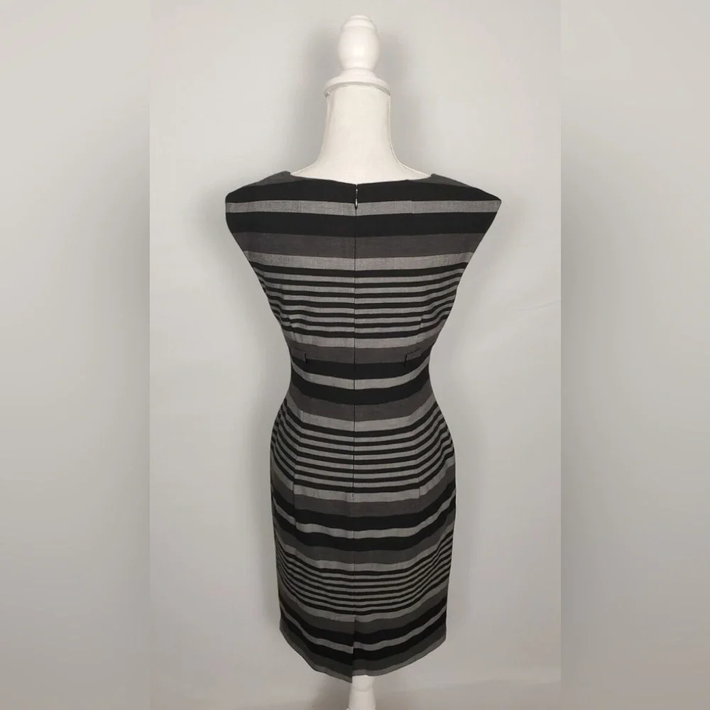 Women’s Striped Sleeveless Midi Knee Length Dress Calvin Klein 12 Black Gray